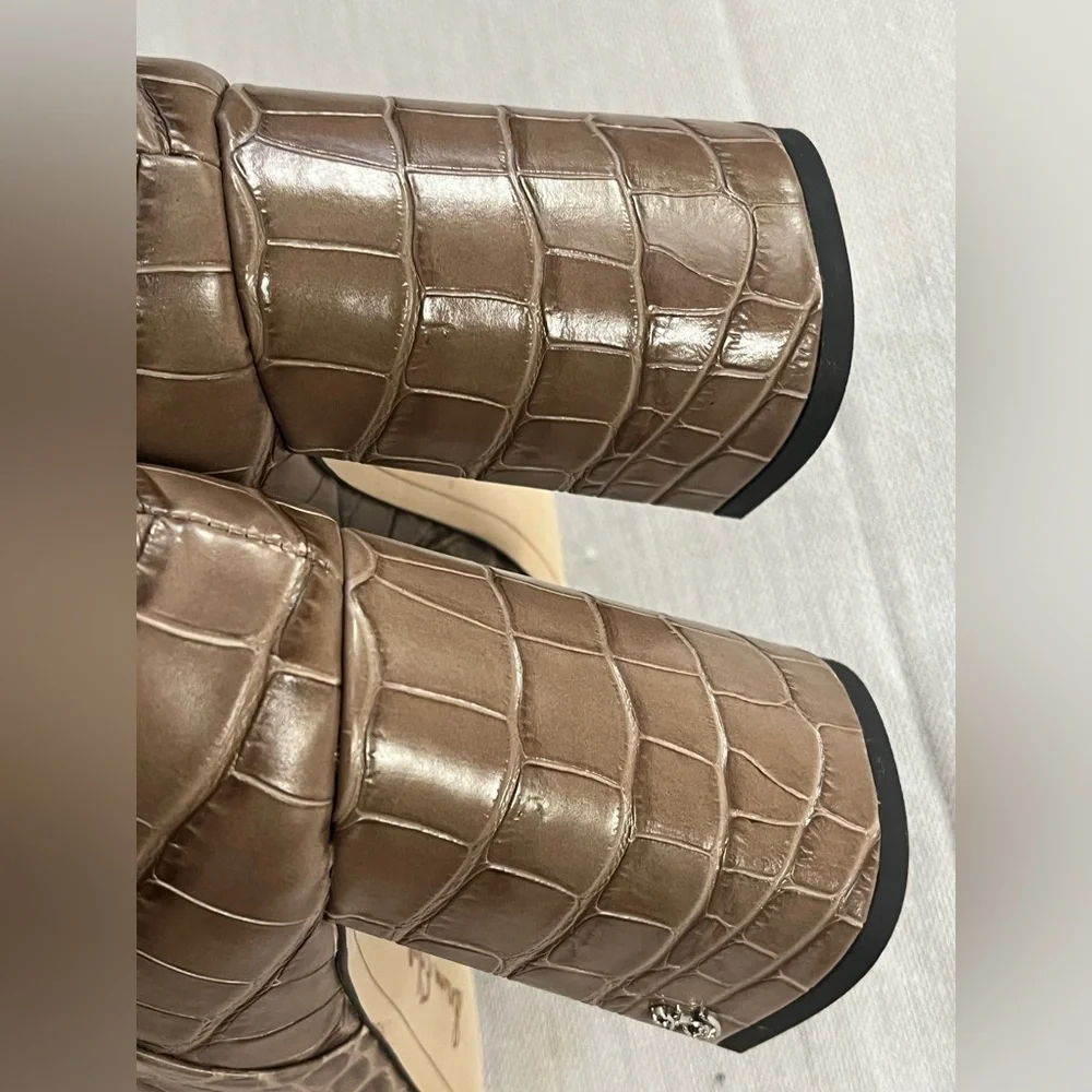 Sam Edelman Brown Codie Croc-Embossed Ankle Boots Size 7M